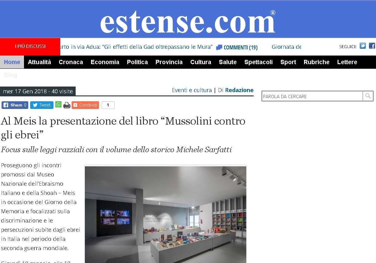 Al Meis la presentazione del libro “Mussolini contro gli ebrei”