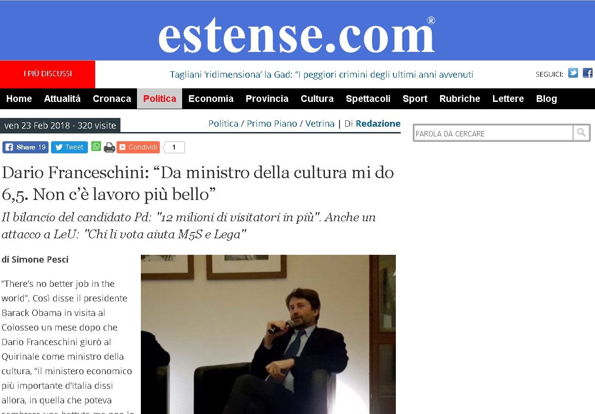 Dario Franceschini: “Da ministro della cultura mi do 6,5. Non c’è lavoro più bello”