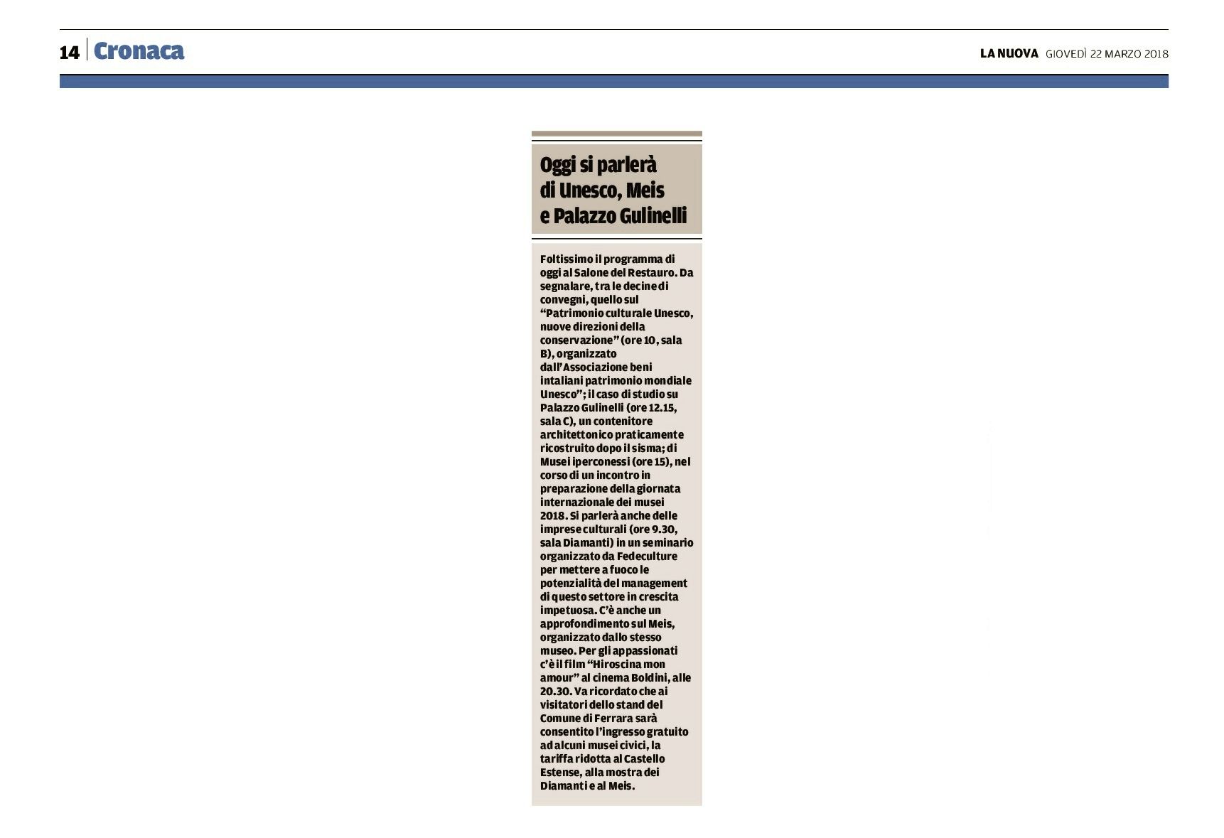 Oggi si parlerà di Unesco, Meis e Palazzo Gulinelli