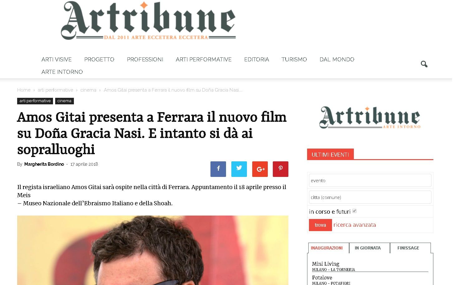 Amos Gitai presenta a Ferrara il nuovo film su Doña Gracia Nasi. E intanto si dà ai sopralluoghi