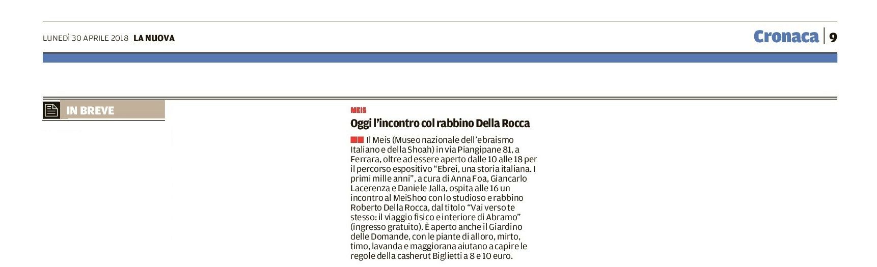 Oggi l’incontro col rabbino Della Rocca