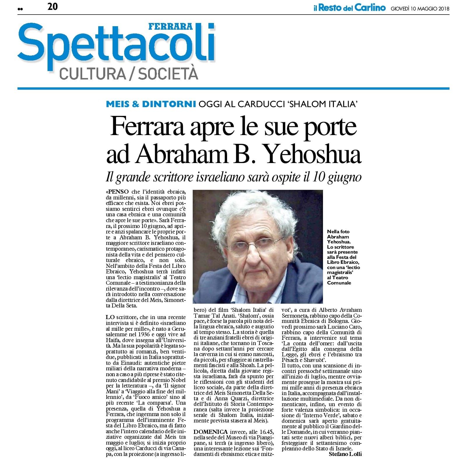 Ferrara apre le sue porte ad Abraham B. Yehoshua