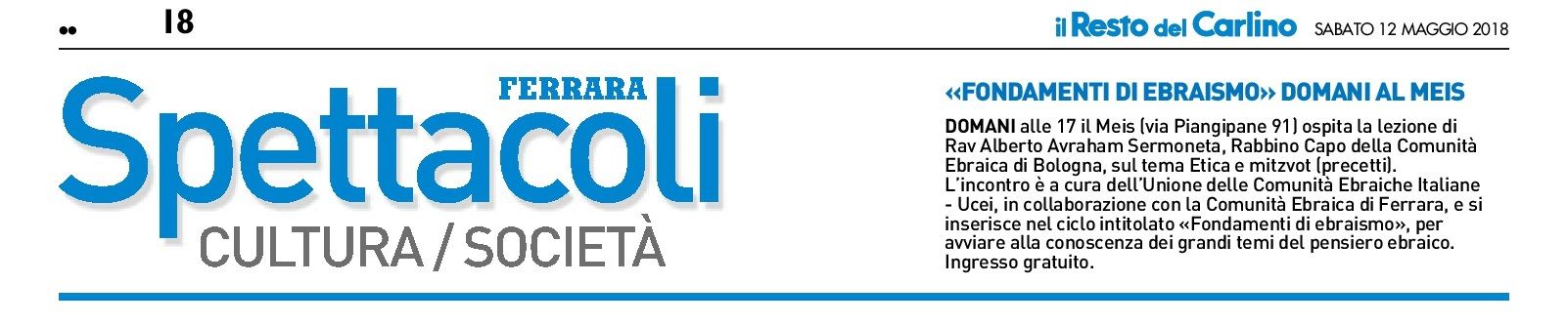 «FONDAMENTI DI EBRAISMO» DOMANI AL MEIS