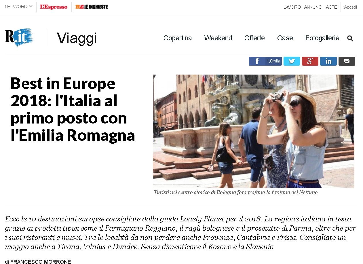 Best in Europe 2018: l’Italia al primo posto con l’Emilia-Romagna