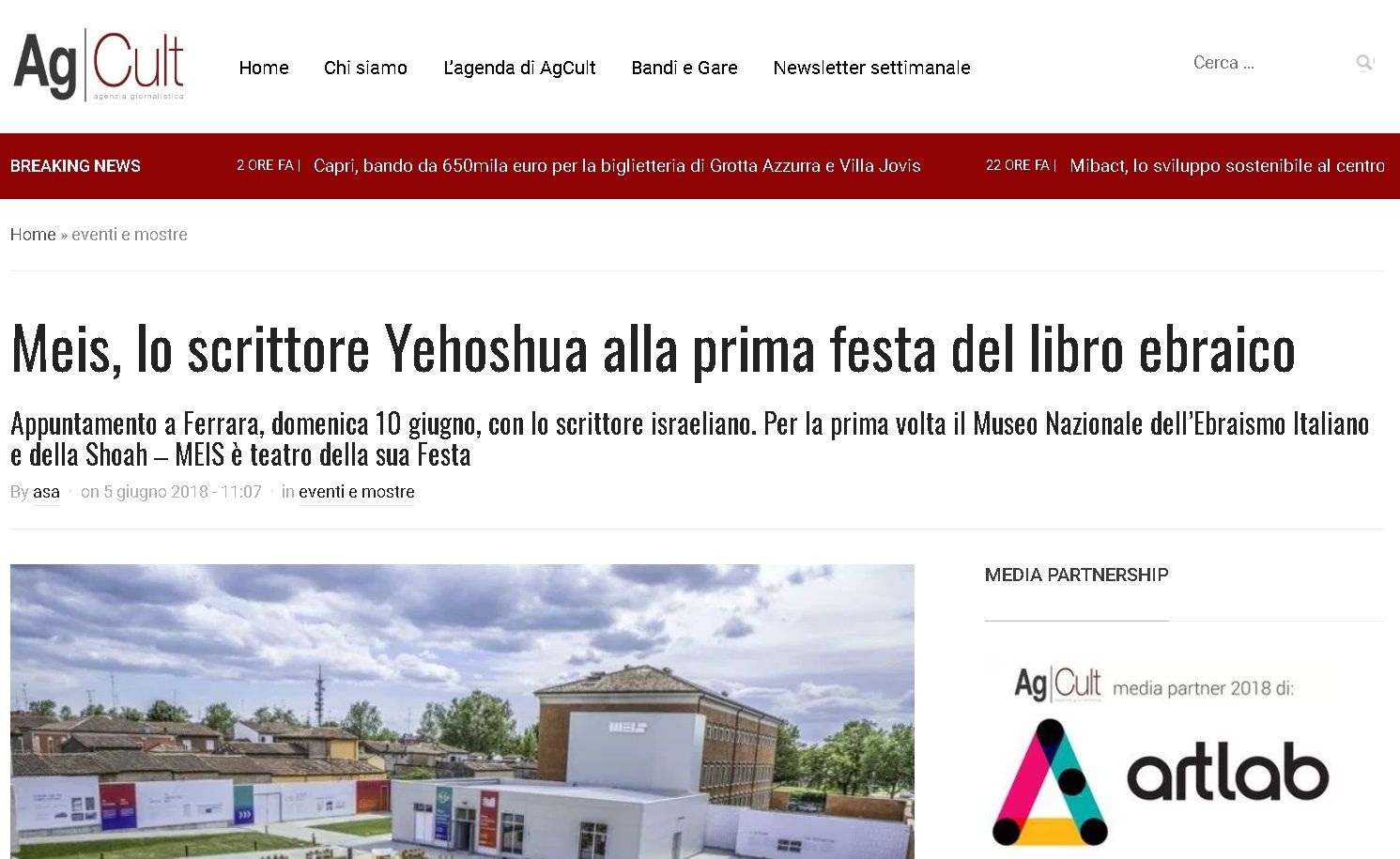 Meis, lo scrittore Yehoshua alla prima festa del libro ebraico