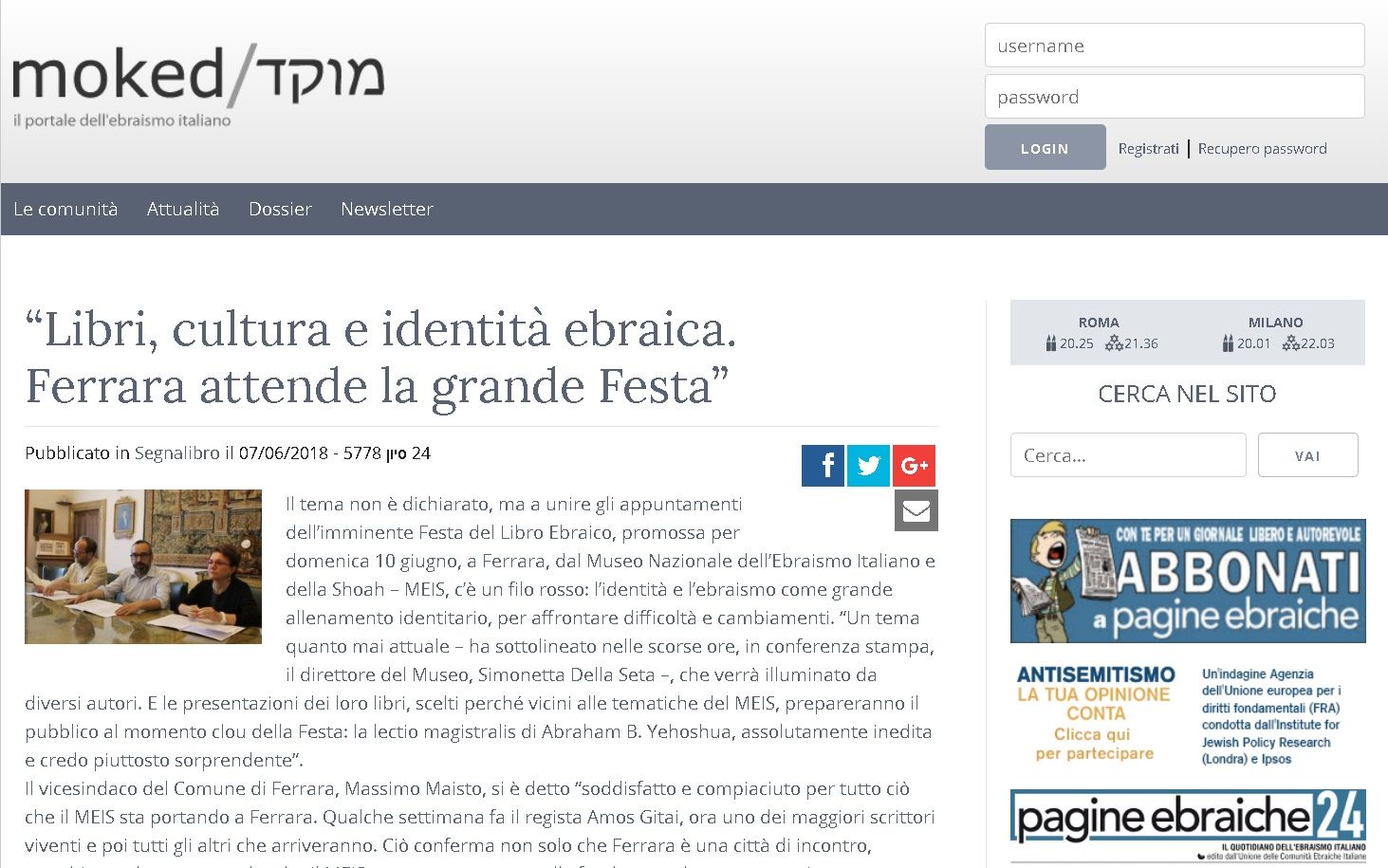 “Libri, cultura e identità ebraica. Ferrara attende la grande Festa”