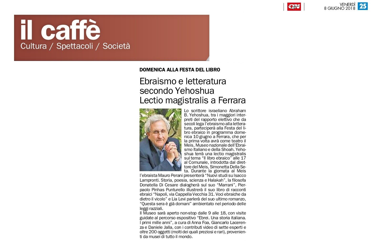 Ebraismo e letteratura secondo Yehoshua. Lectio magistralis a Ferrara