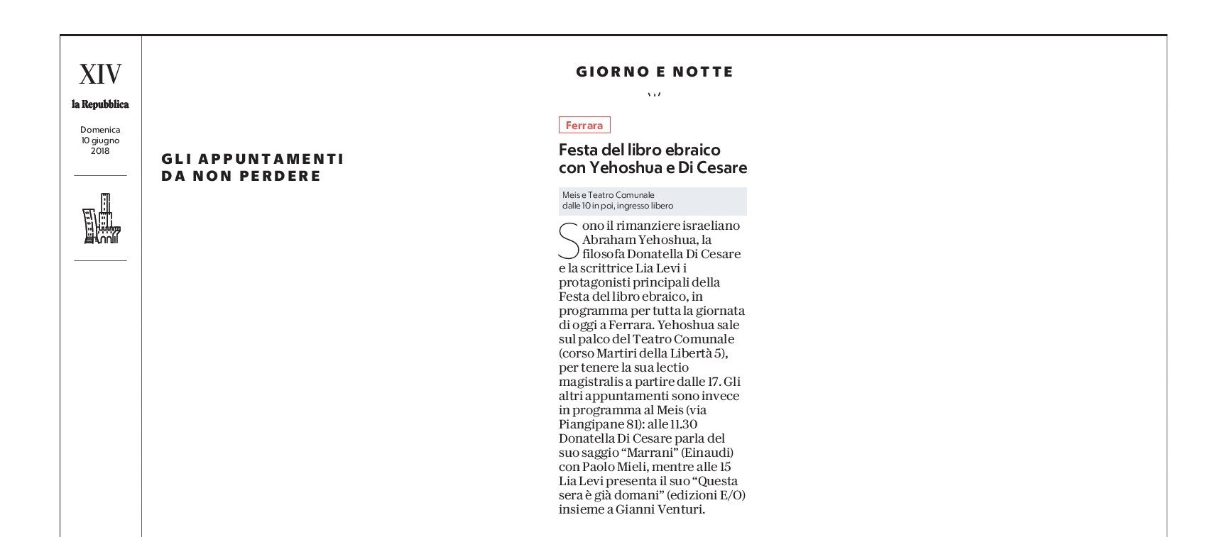 Festa del libro ebraico con Yehoshua e Di Cesare