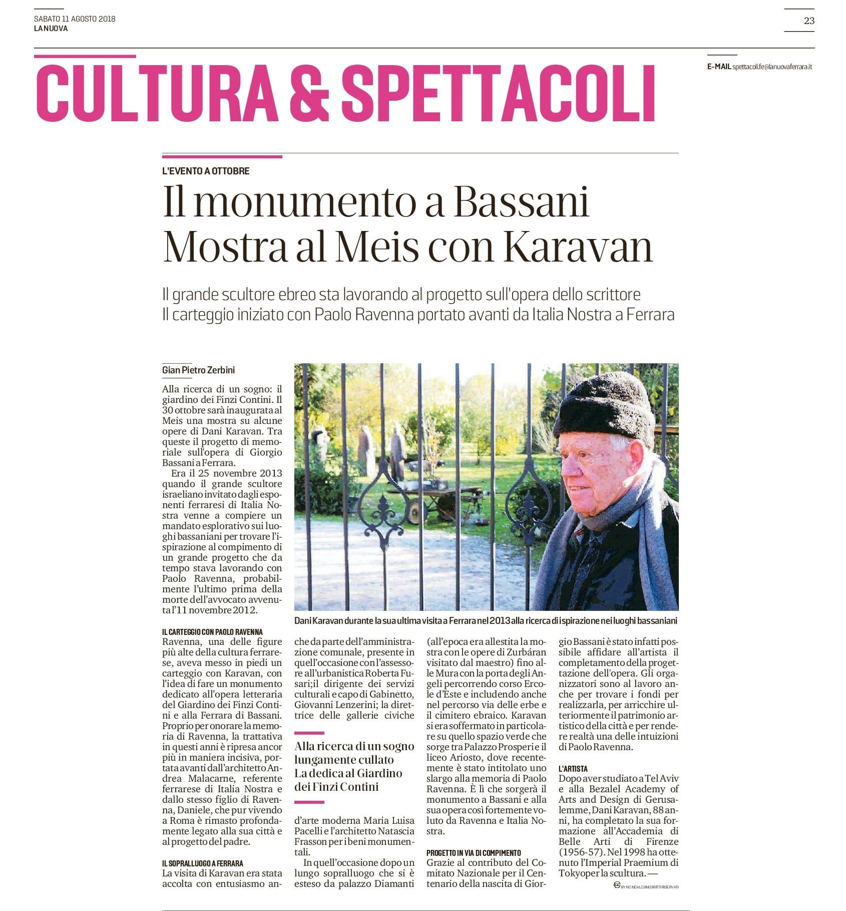 Il monumento a Bassani. Mostra al Meis con Karavan