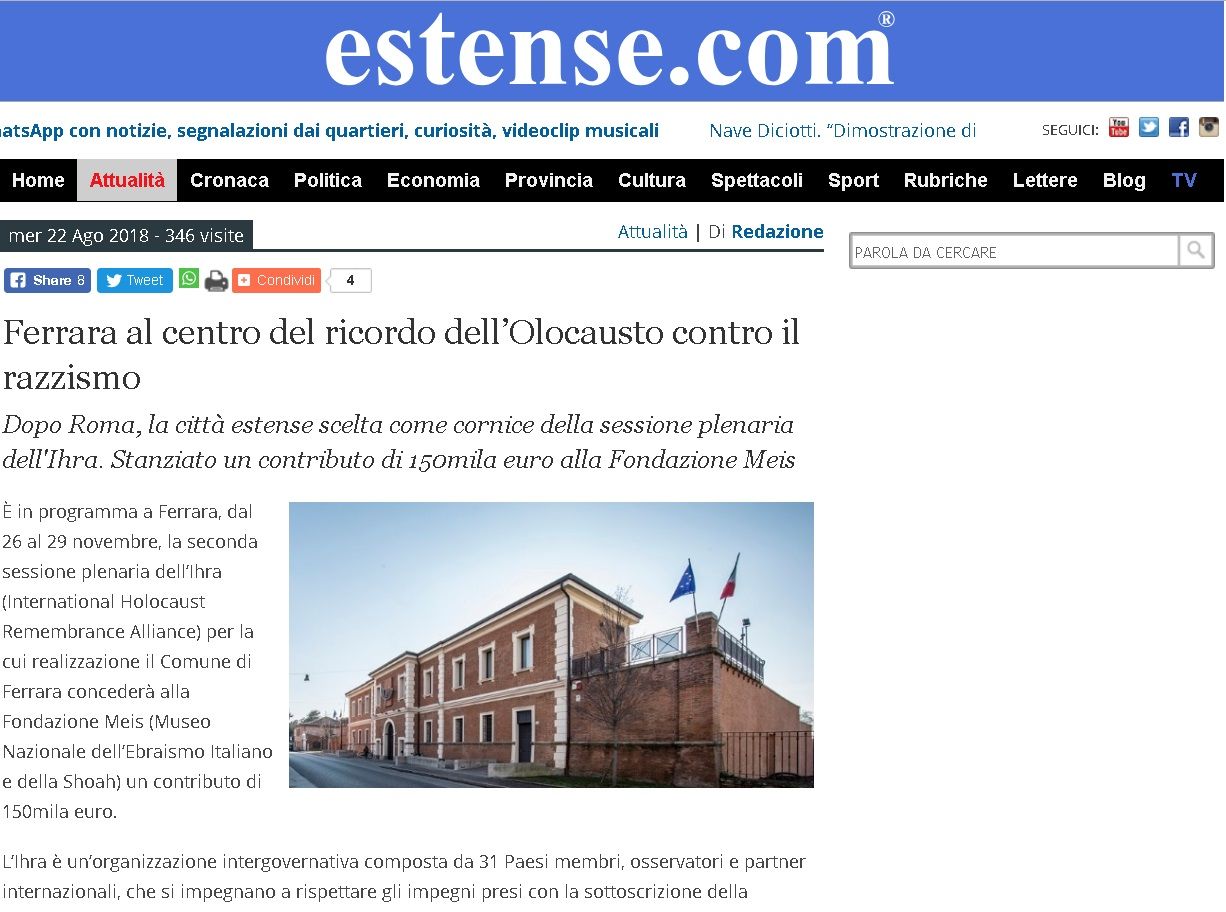 Ferrara al centro del ricordo dell’Olocausto contro il razzismo