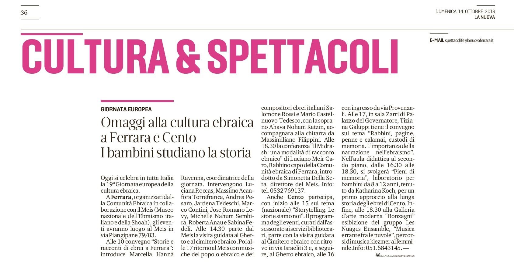 Omaggi alla cultura ebraica a Ferrara e Cento. I bambini studiano la storia