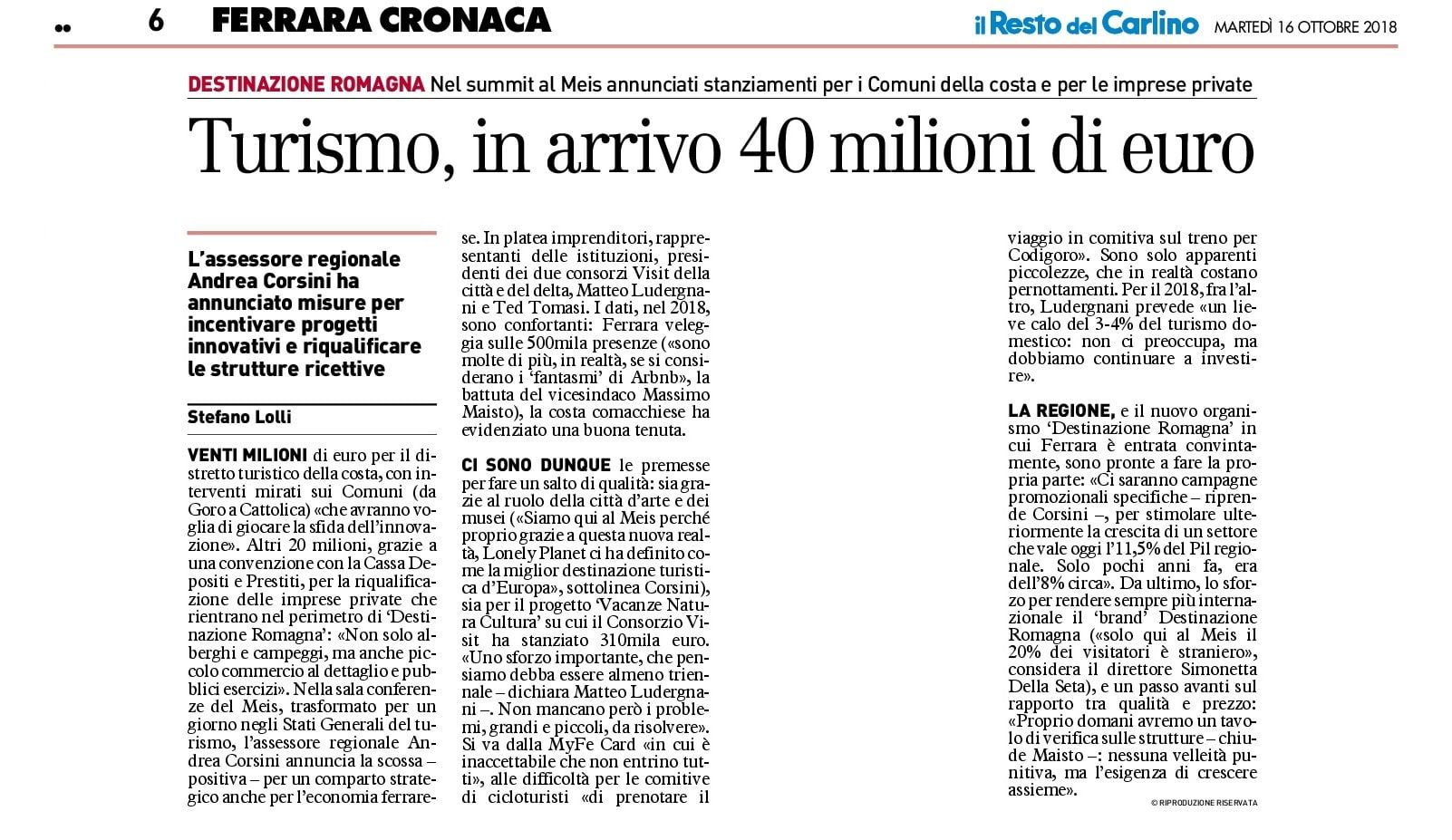 Turismo, in arrivo 40 milioni di euro