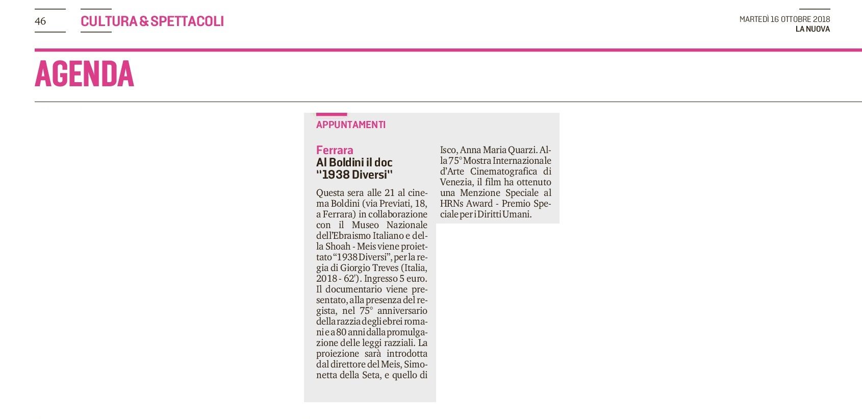 Al Boldini il doc “1938 Diversi”