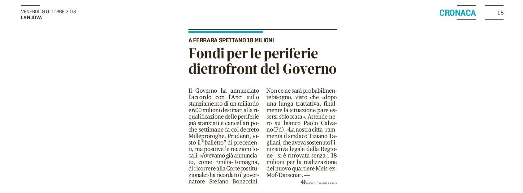 Fondi per le periferie dietrofront del Governo