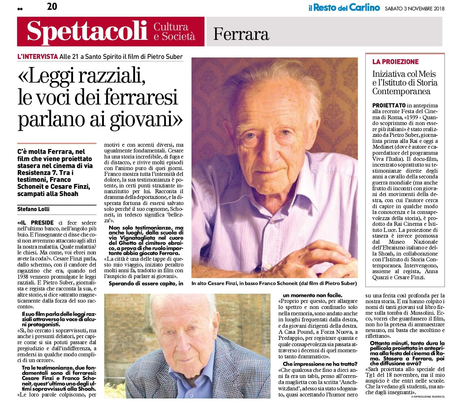 «Leggi razziali, le voci dei ferraresi parlano ai giovani»