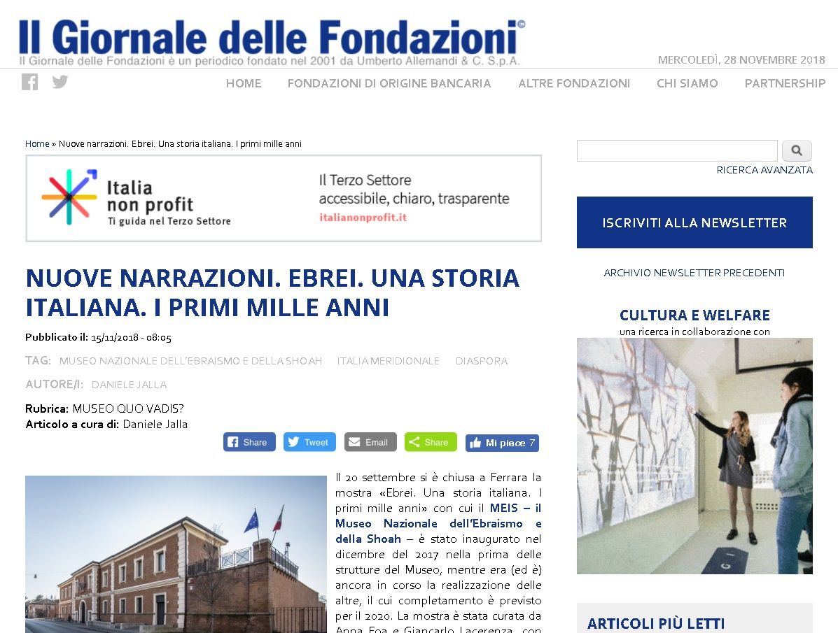 NUOVE NARRAZIONI. EBREI. UNA STORIA ITALIANA. I PRIMI MILLE ANNI