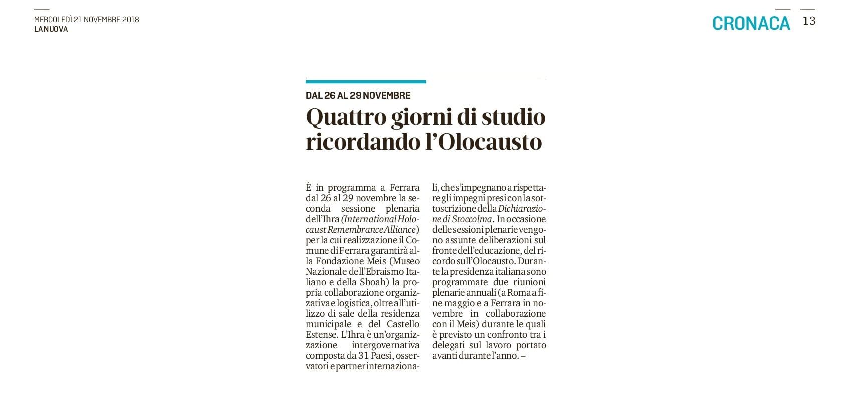Quattro giorni di studio ricordando l’Olocausto