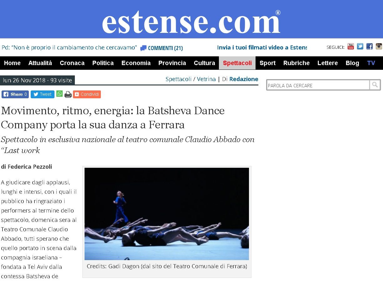 Movimento, ritmo, energia: la Batsheva Dance Company porta la sua danza a Ferrara