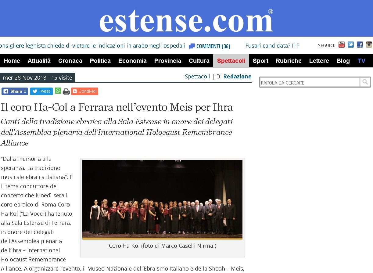 Il coro Ha-Col a Ferrara nell’evento Meis per Ihra