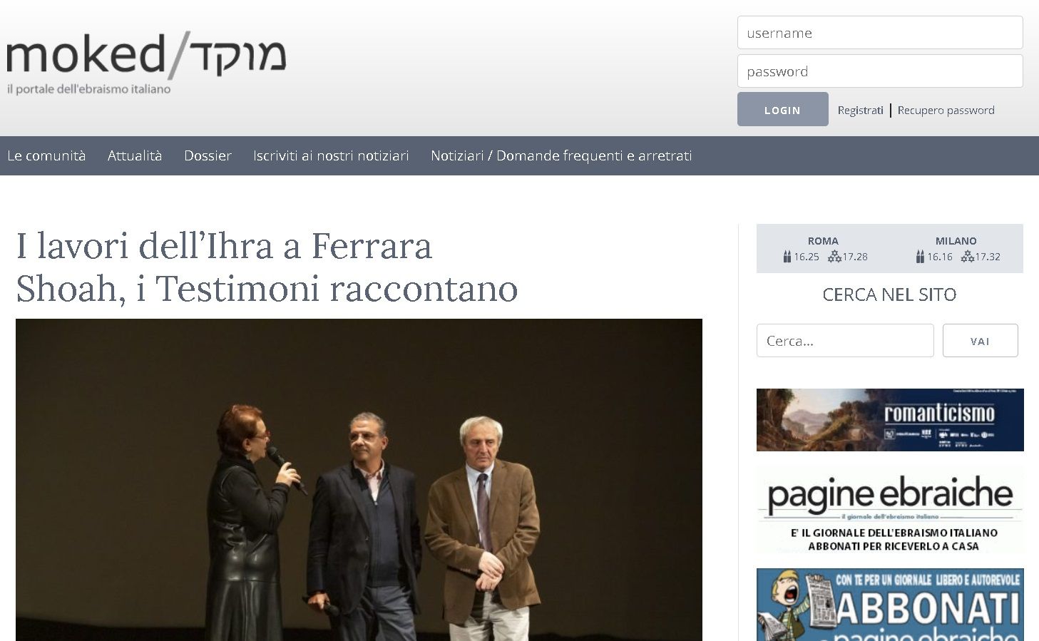 I lavori dell’Ihra a Ferrara Shoah, i Testimoni raccontano