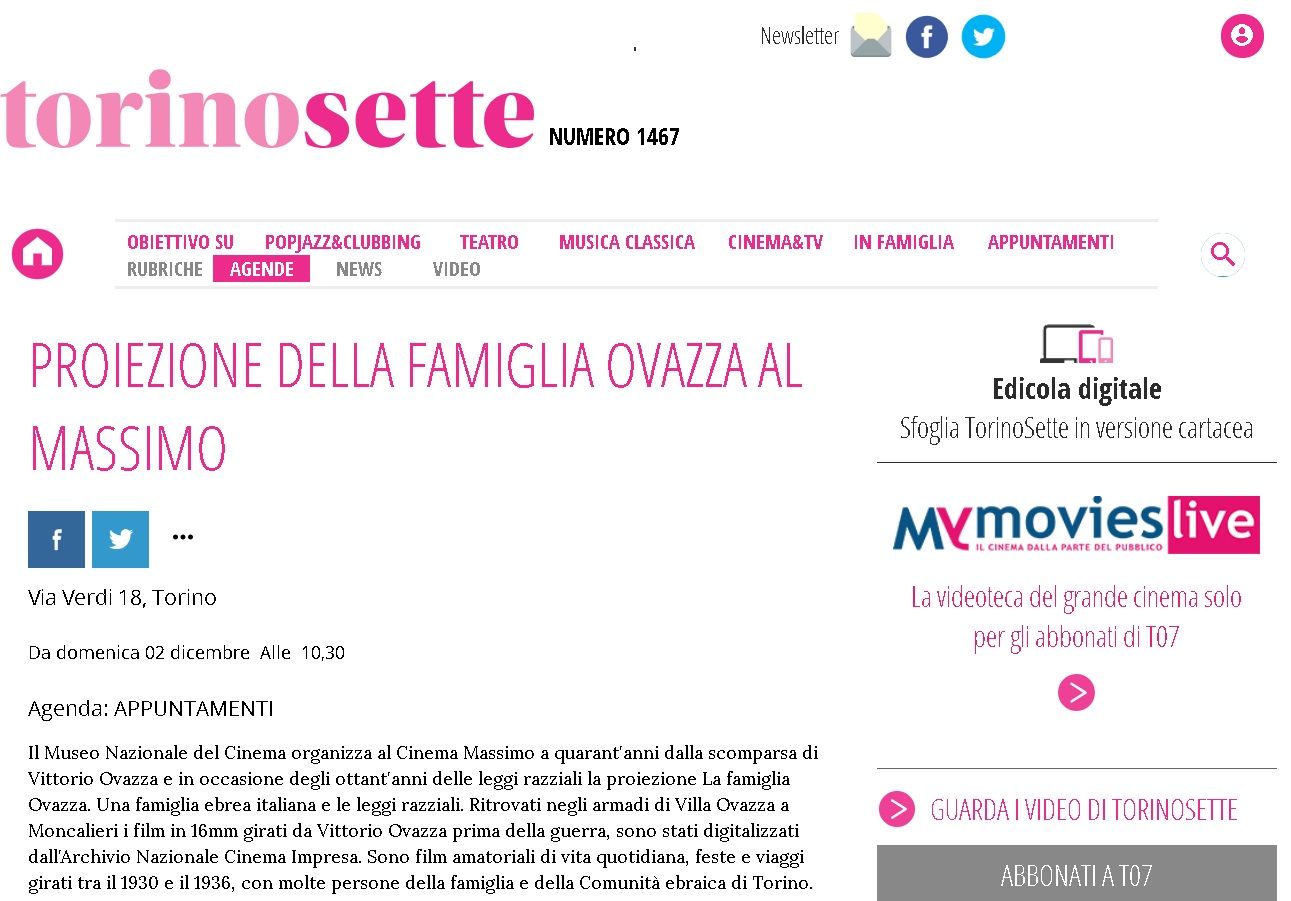 PROIEZIONE DELLA FAMIGLIA OVAZZA AL MASSIMO