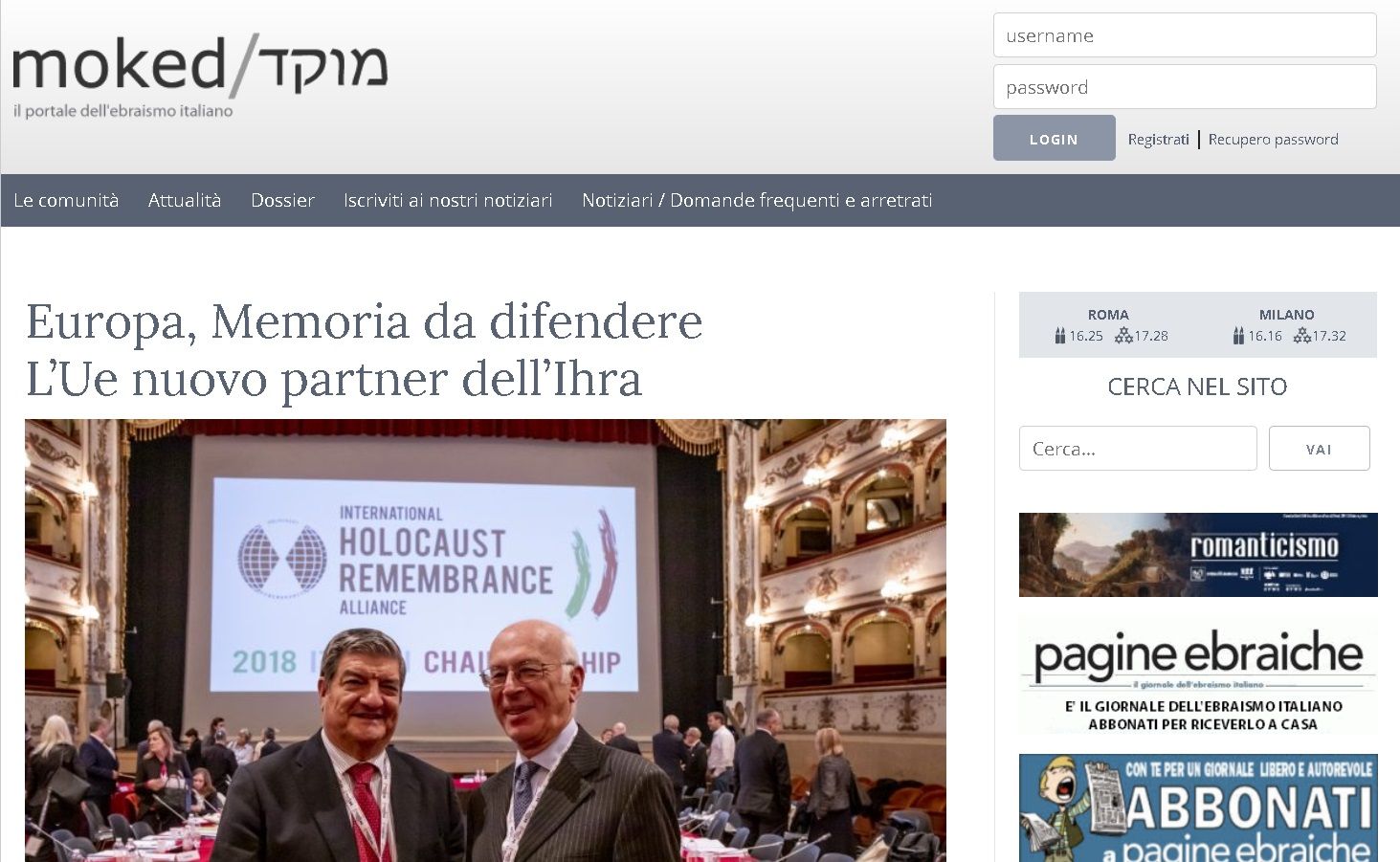 Europa, Memoria da difendere. L’Ue nuovo partner dell’Ihra