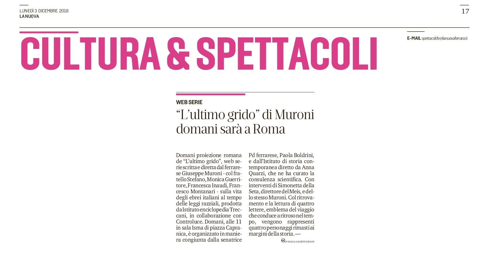“L’ultimo grido” di Muroni domani sarà a Roma