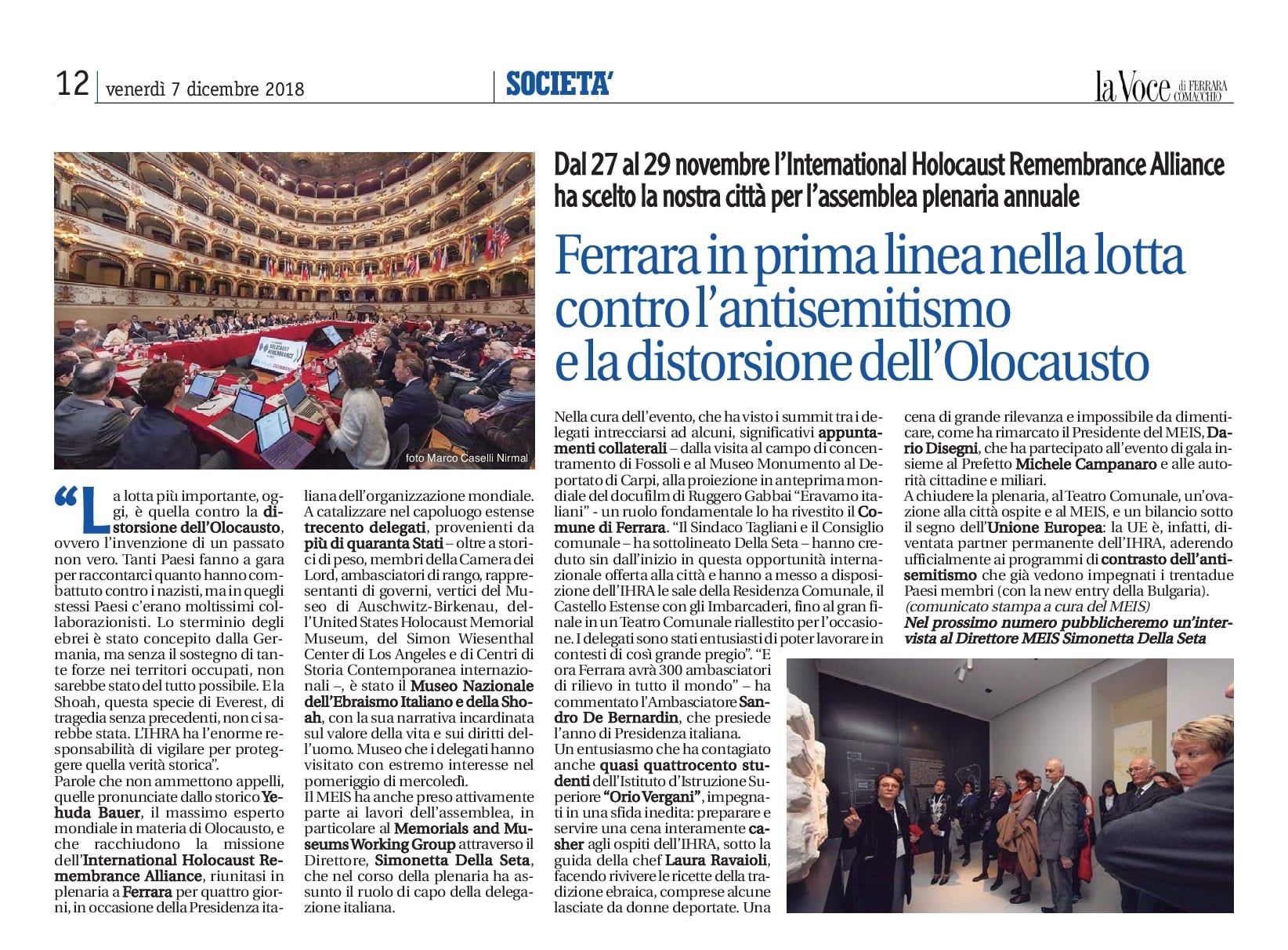 Ferrara in prima linea nella lotta contro l’antisemitismo e la distorsione dell’Olocausto