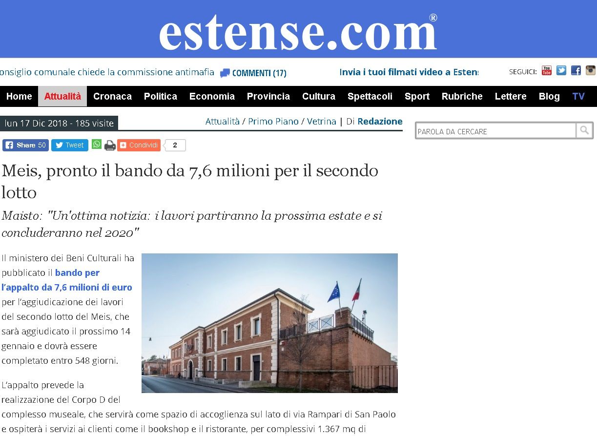 Meis, pronto il bando da 7,6 milioni per il secondo lotto