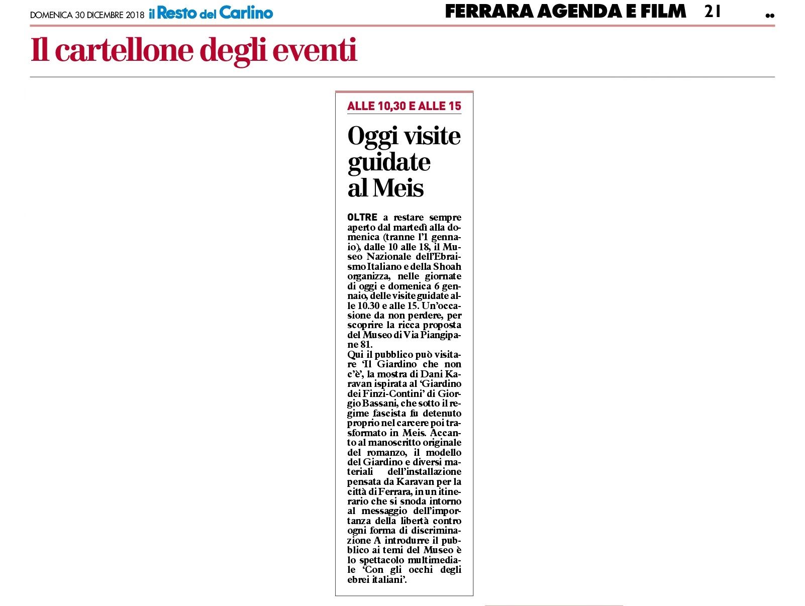 Oggi visite guidate al Meis