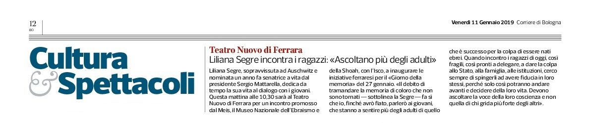 Liliana Segre incontra i ragazzi: «Ascoltano più degli adulti»