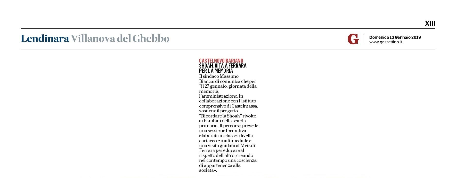 SHOAH, GITA A FERRARA PER L A MEMORIA