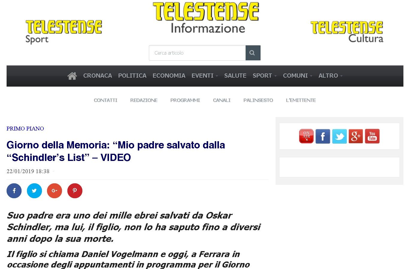 Giorno della Memoria: “Mio padre salvato dalla “Schindler’s List”