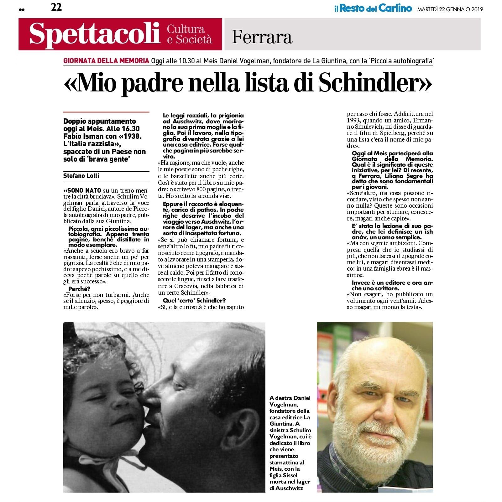 «Mio padre nella lista di Schindler»