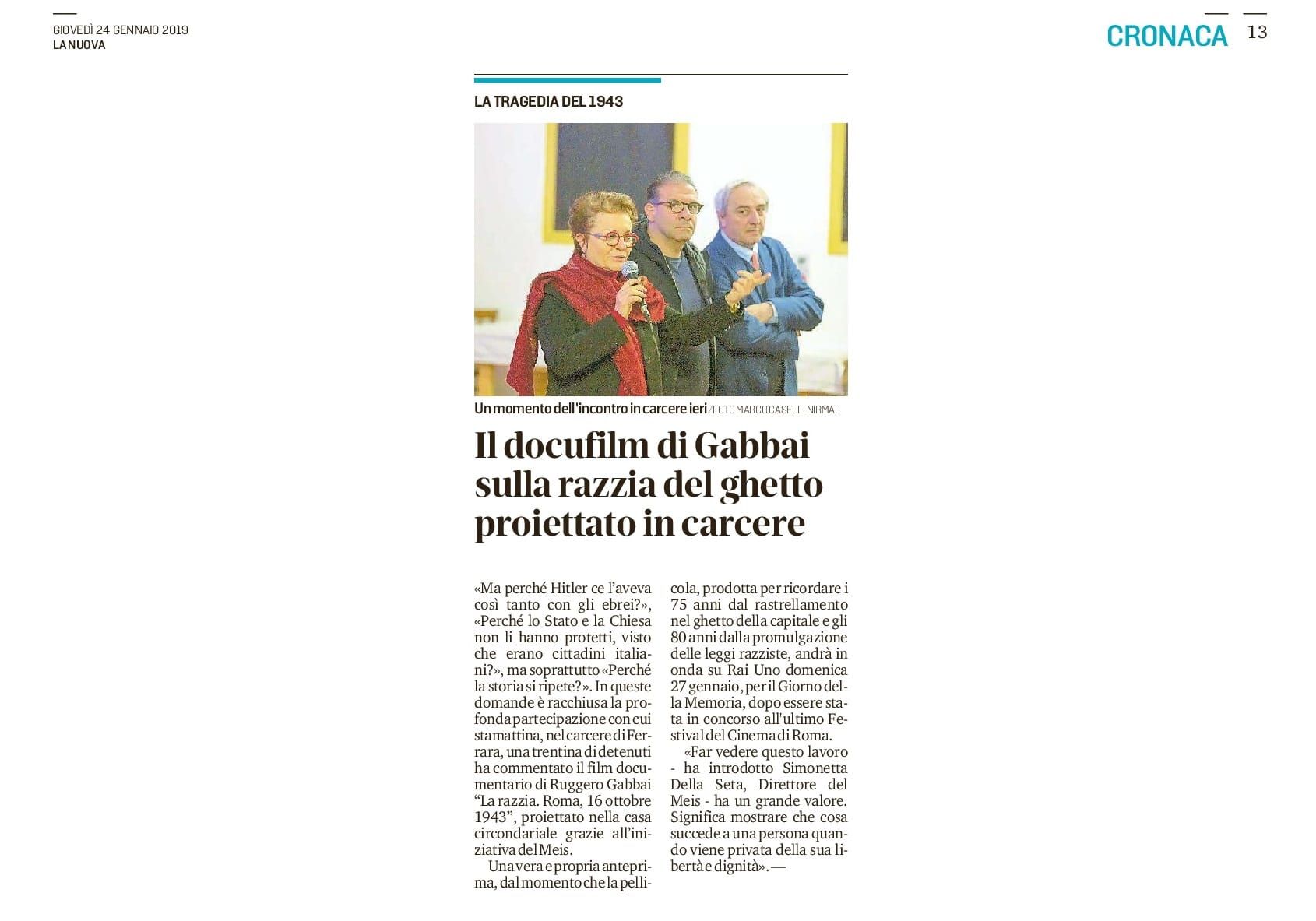 Il docufilm di Gabbai sulla razzia del ghetto proiettato in carcere