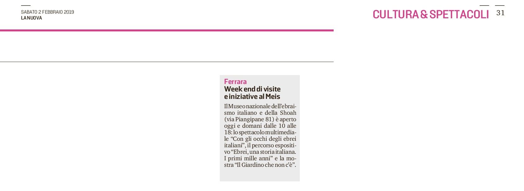 Week end di visite e iniziative al Meis