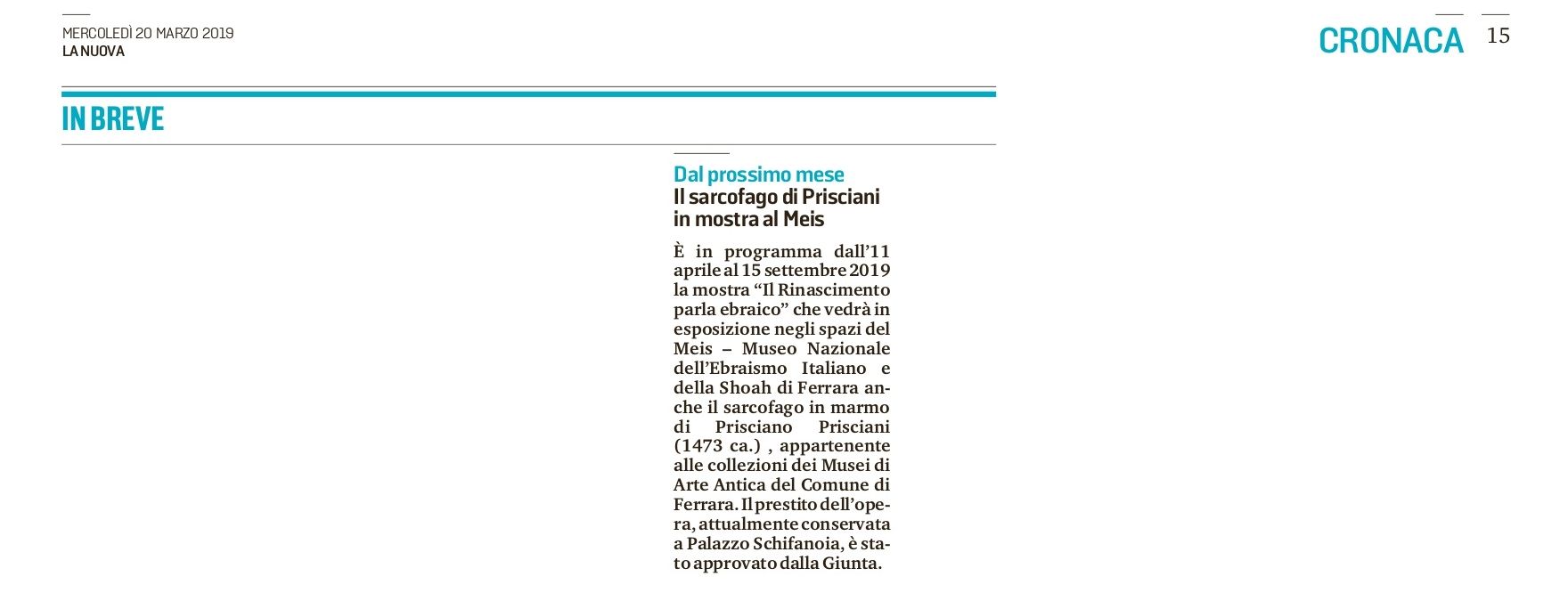 Il sarcofago di Prisciani in mostra al Meis