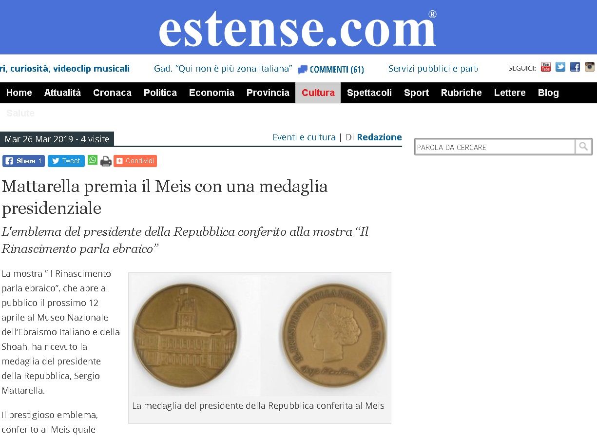 Mattarella premia il Meis con una medaglia presidenziale