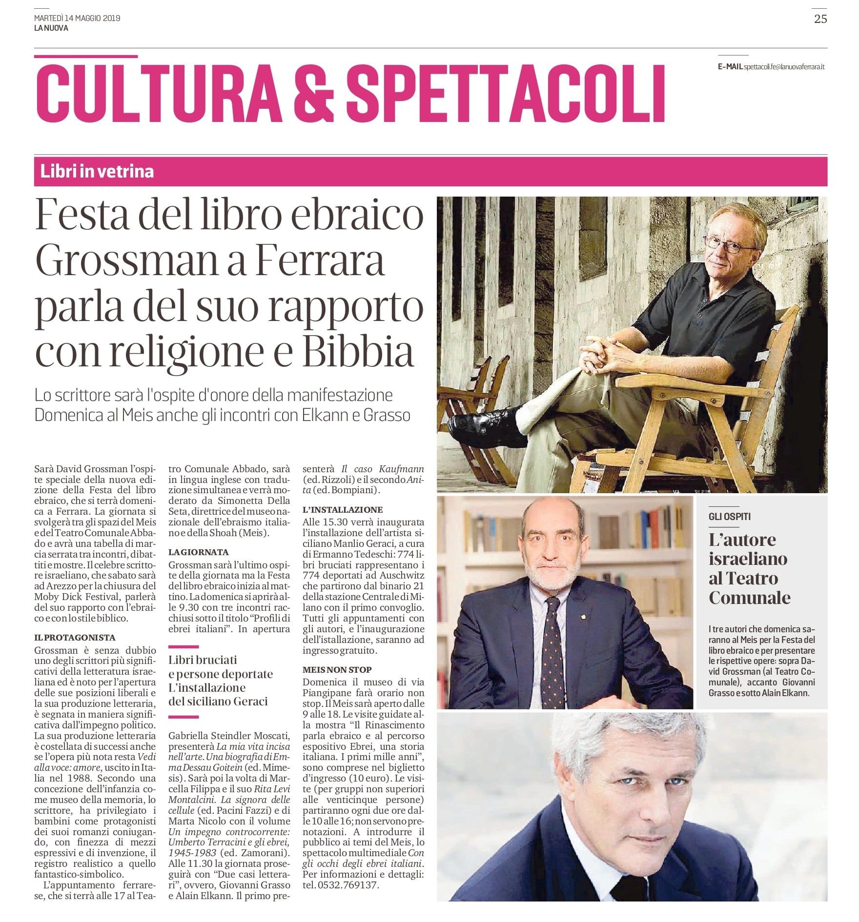 Festa del libro ebraico. Grossman a Ferrara parla del suo rapporto con religione e Bibbia