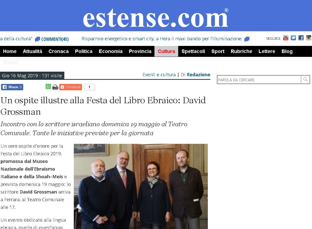 Un ospite illustre alla Festa del Libro Ebraico: David Grossman