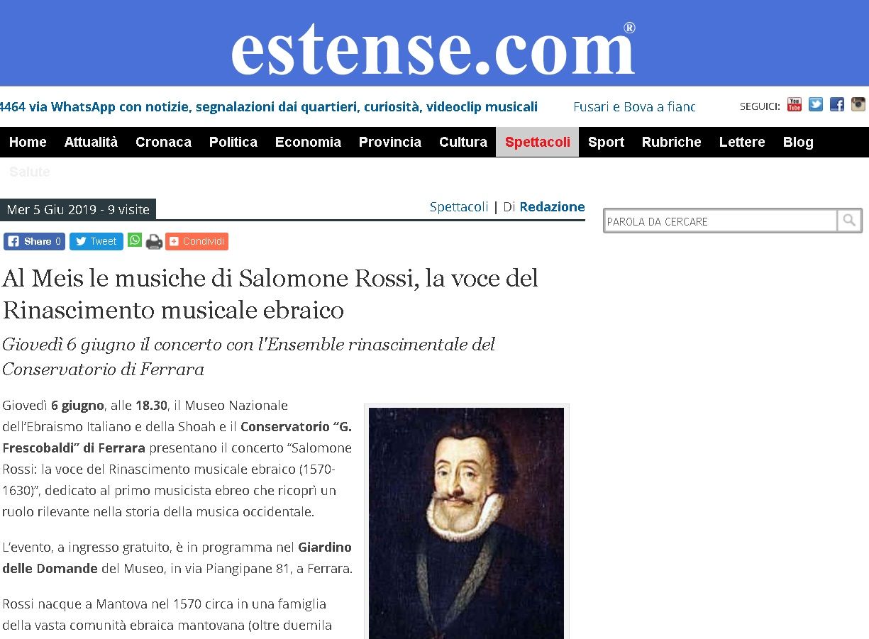 Al Meis le musiche di Salomone Rossi, la voce del Rinascimento musicale ebraico