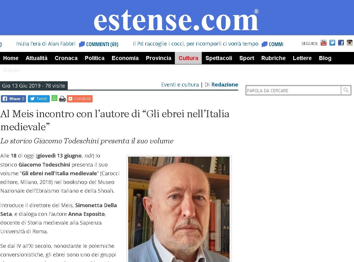 Al Meis incontro con l’autore di “Gli ebrei nell’Italia medievale”