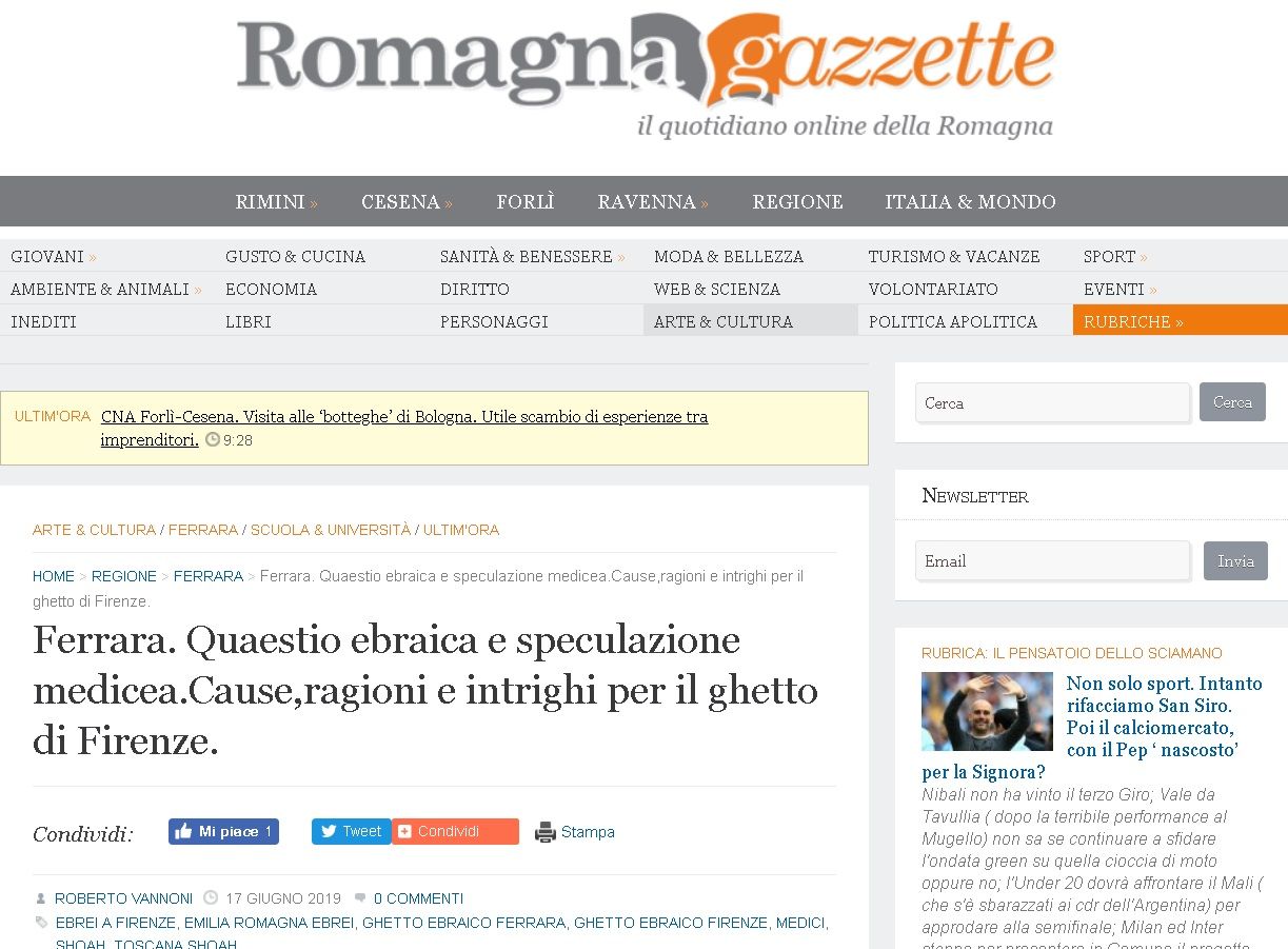 Ferrara. Quaestio ebraica e speculazione medicea. Cause,ragioni e intrighi per il ghetto di Firenze
