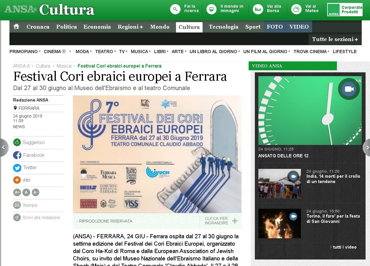 Festival Cori ebraici europei a Ferrara