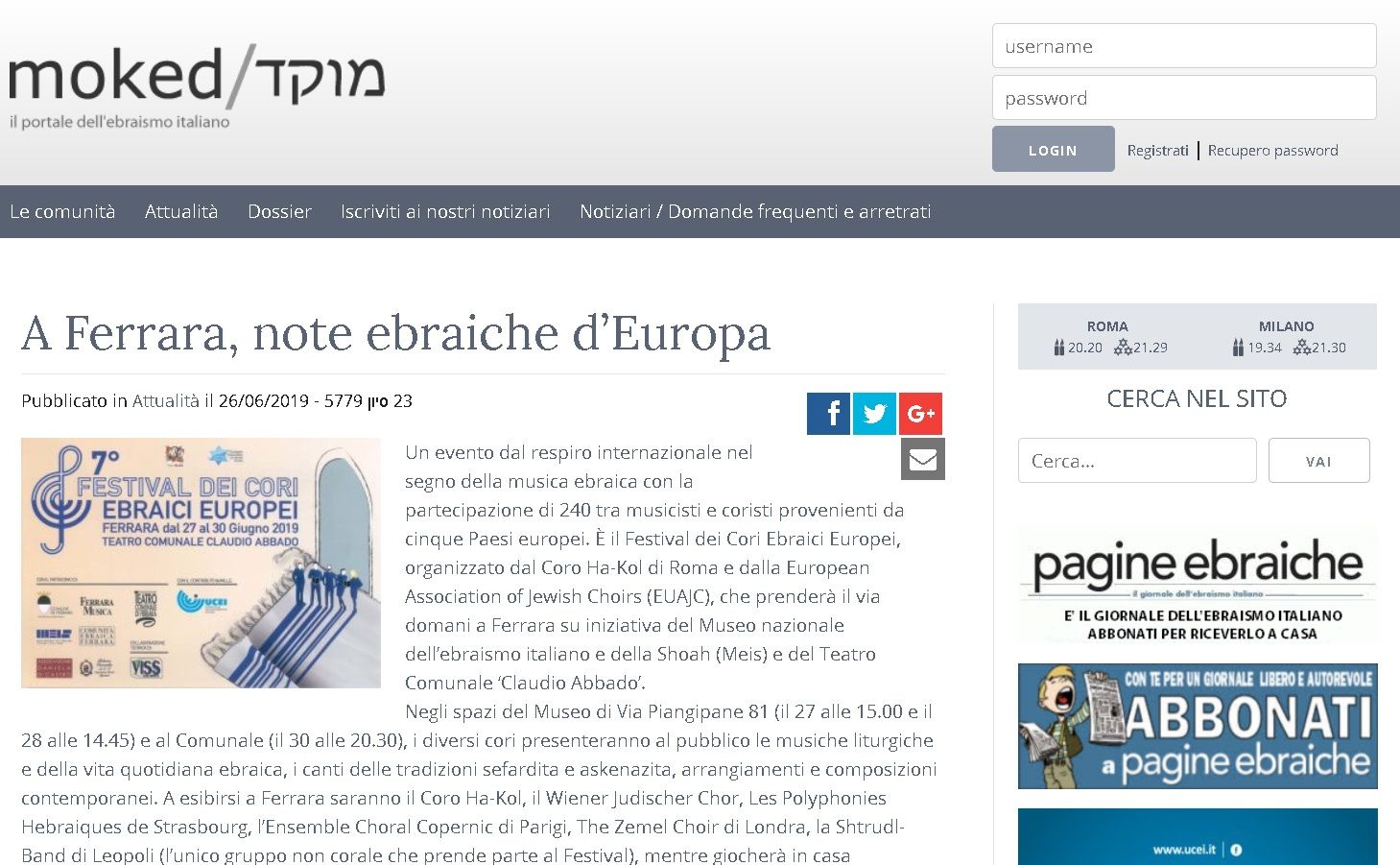 Cori ebraici, respiro europeo