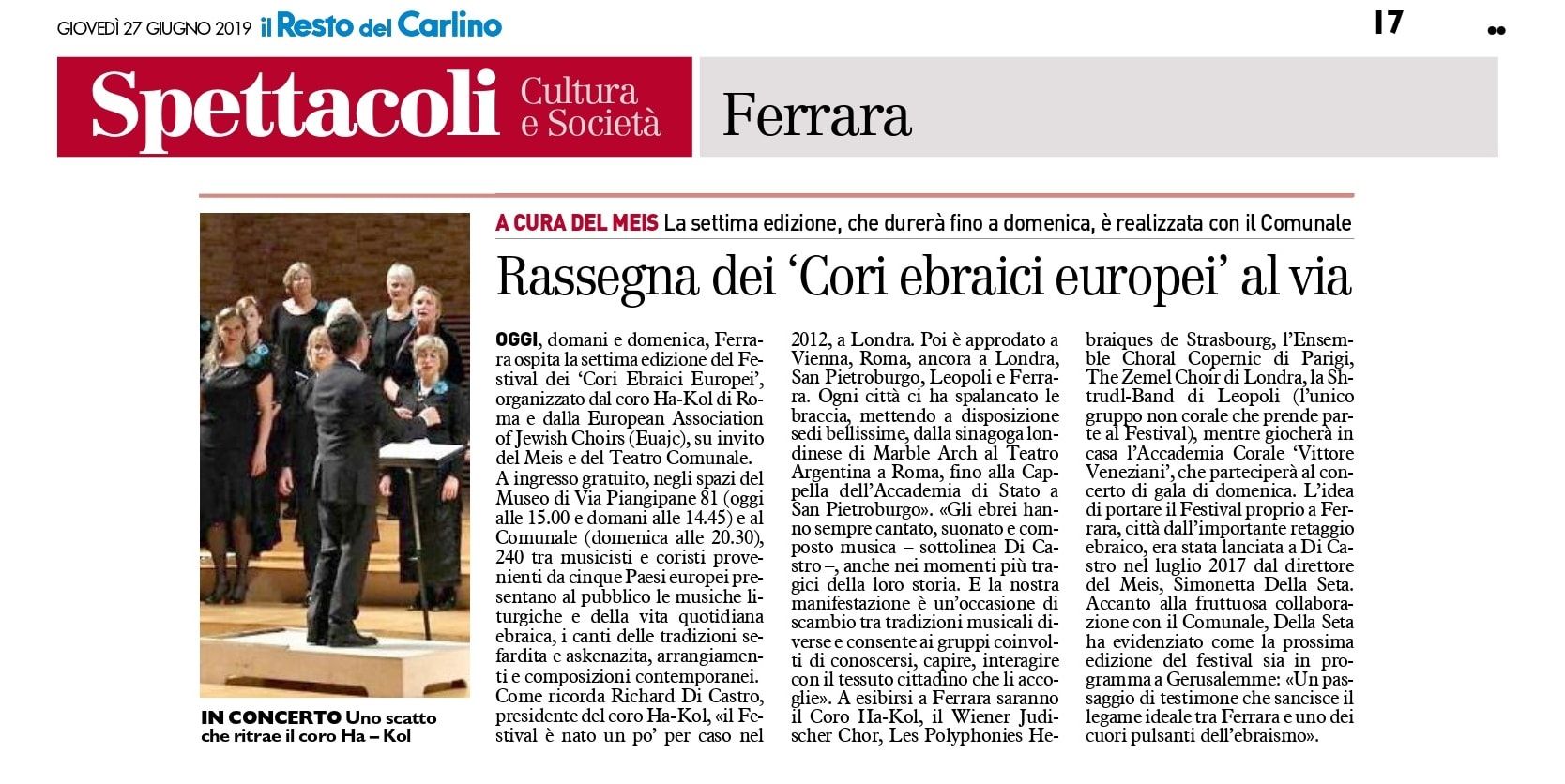 Rassegna dei ‘Cori ebraici europei’ al via