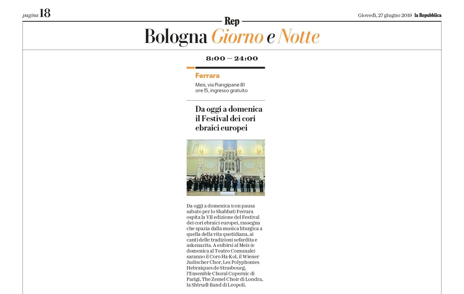 Da oggi a domenica il Festival dei cori ebraici europei