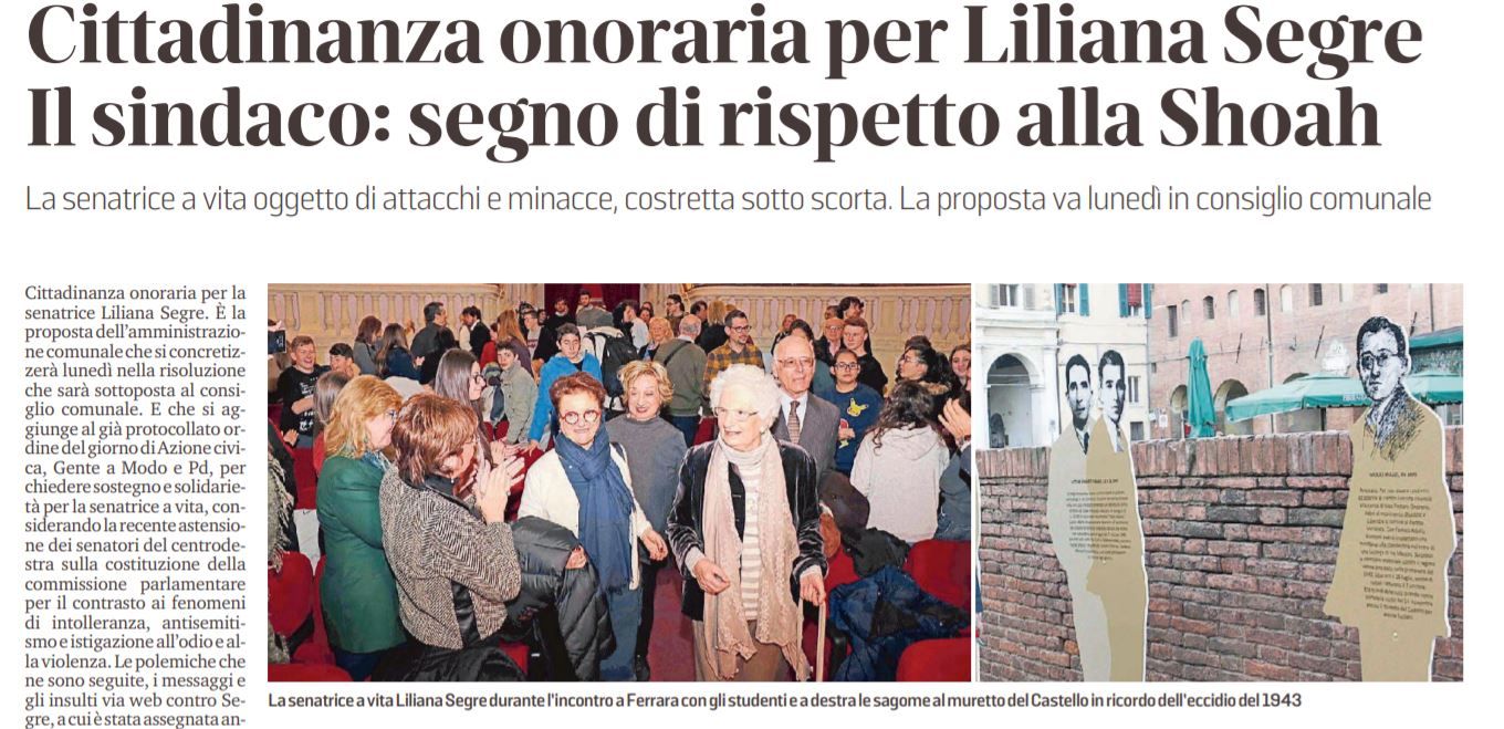 Cittadinanza onoraria per Liliana Segre. Il sindaco: segno di rispetto alla Shoah