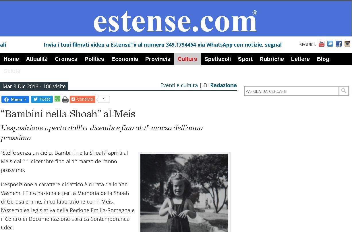 “Bambini nella Shoah” al Meis