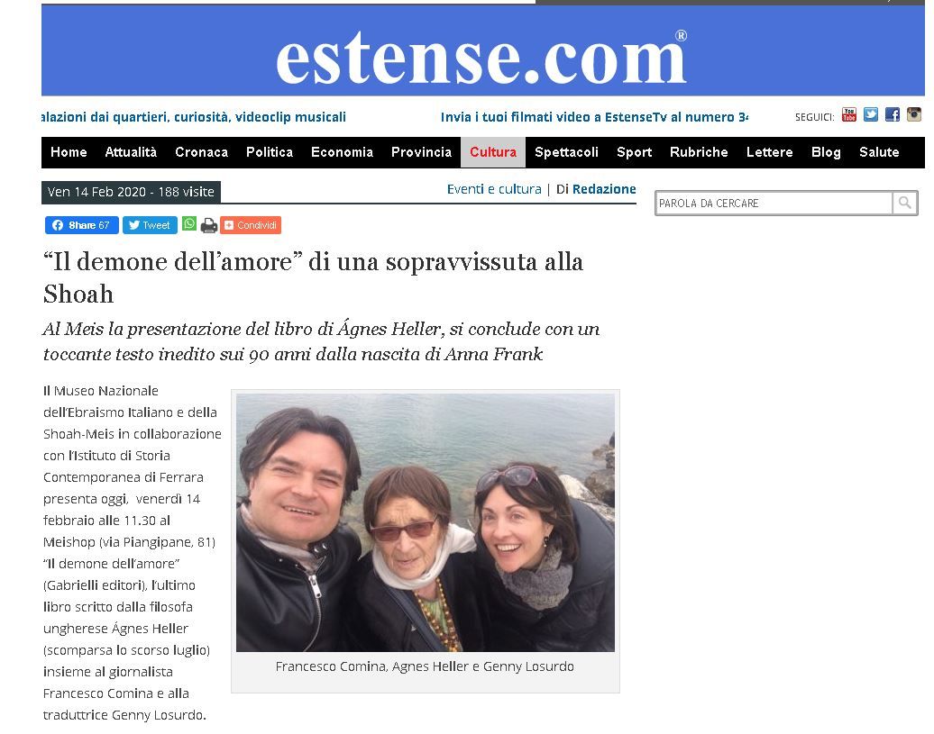 “Il demone dell’amore” di una sopravvissuta alla Shoah